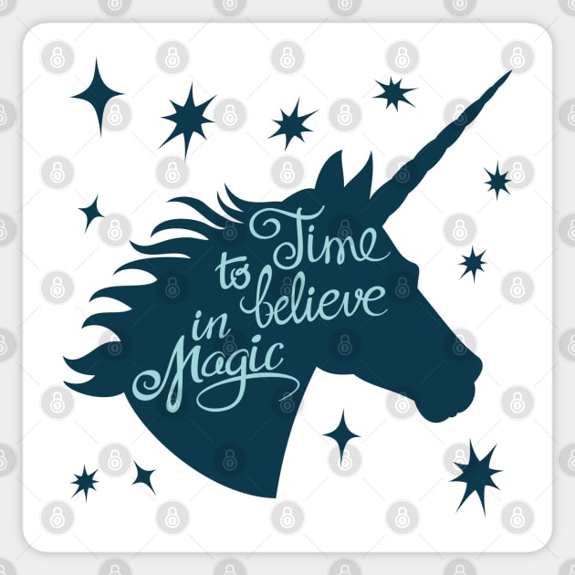 Time To Believe In Magic Unicorn Sticker by Mako Design 